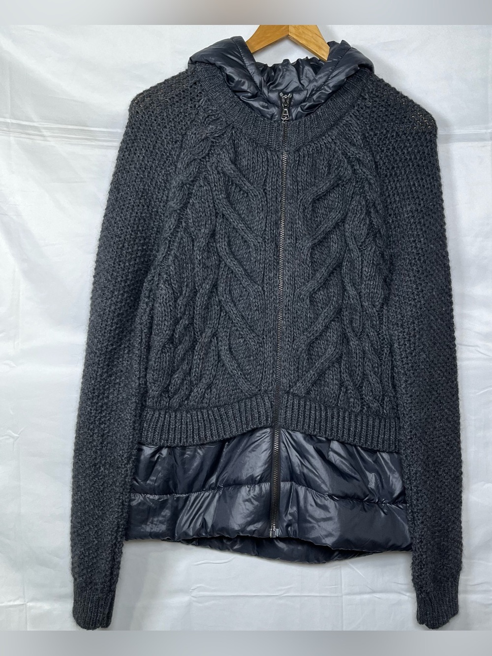 Oriana Made in Italy Chunky Cable‎ Knit Sweater Puffer Jacket Wool Blend Sz S